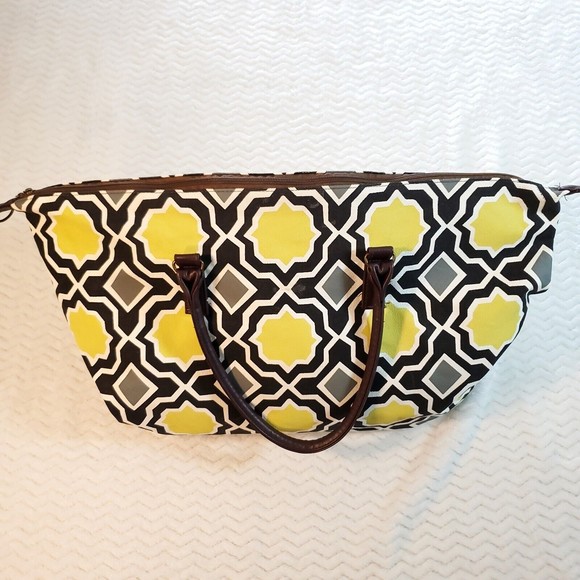 Lulu Dharma Bag Canvas Carry-On Travel Tote Weekender Eco-Luxury Geo Chartreuse - Picture 4 of 13